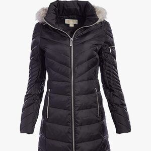 NEW Michael Kors Black Quilted Coat with Fur Trim